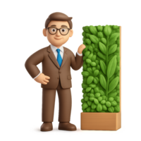 Businessman Promoting Sustainable Practices with Green Plant Icon png