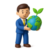 Eco-Friendly Business Person Holding Earth with Green Plant Symbol png
