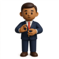 Simple 3D Icon of Man Gesturing Sign Language in Suit png