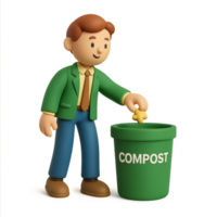 Simple 3D Icon of a Character with Compost Bin for Eco-Friendly Practices png