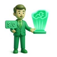 Green Tech Presentation with Character Holding Power Symbol png