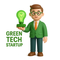 Green Innovation Concept with Happy Character in Startup Environment png