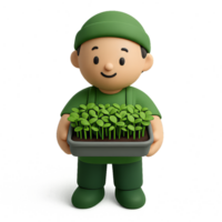 Cheerful Cartoon Character with Microgreens for Harvesting png