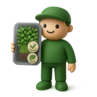 Friendly Character Holding 3D Organic Microgreens Icon in Simple Style png