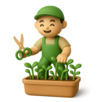 Joyful Gardener Harvesting Microgreens with Simple Tools png