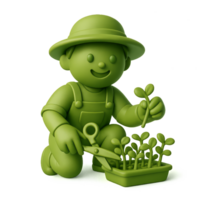 Joyful Gardener Harvesting Microgreens with Simple Gardening Tools png