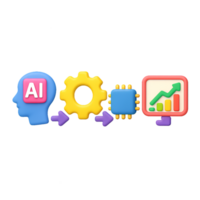 Simple 3D Icons Representing AI Process in Vibrant Colors png