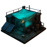 Cyberpunk Rooftop Sanctuary with Temp Cover and Solar Panels png