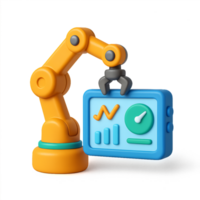 Colorful Robot Arm with Analytics Dashboard in Playful Design png