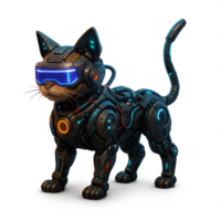 Futuristic Cyberpunk Cat Design with Tech Elements in a Simple Style png