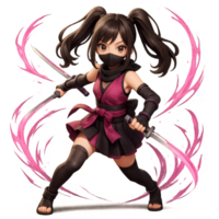 Dynamic Ninja Warrior Idol Character with Dual Swords and Energy Effects png