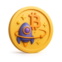 3D Render of Coin with Rocket Icon and Stars in Space Environment png