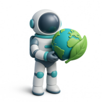 An astronaut holding a globe with leaves on it png