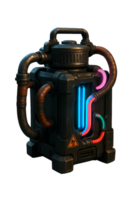 Futuristic Device with Colorful Tubes and Warning Symbols png