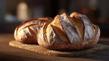 Artisan bread image focused on golden crust detail photo
