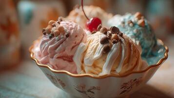 Ice cream photo with topping and smooth texture