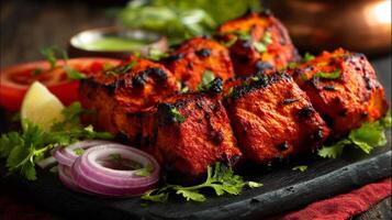 Kabab served hot with fresh lemon and parsley photo