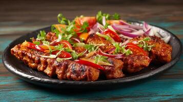 Juicy fresh kabab with parsley and peppers photo