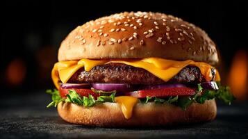 Realistic textures on cheeseburger in sharp detailed photo