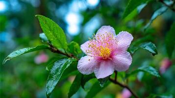 Flower with textured petals and soft green image field photo