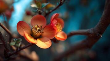 Blooming tree flower in focus with sunlit background image photo