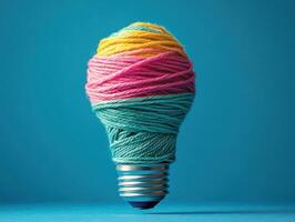 Colorful light bulb made of yarn arranged in vibrant patterns photo
