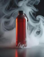 Bold Red Bottle in Vapor Scene photo