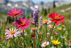 Pink and White Blossoms in Field photo