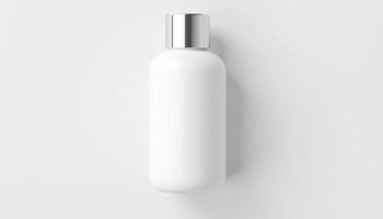A white plastic bottle with a metal cap on it photo