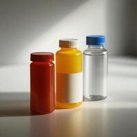 Oil Bottles on Reflective Tabletop photo