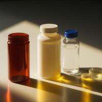 Glass Bottles in Clean Medical Layout photo