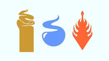 Earth Water Fire Element Icons for Avatar Logo Magic Power Symbol and Fantasy Elemental Design vector
