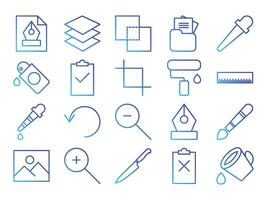 Collection of graphics design gradient color tool icon set vector