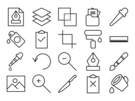 Collection of graphics design tool black outline icon set vector