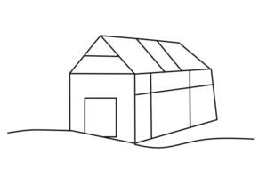 Minimalist line drawing of a barn or warehouse with geometric roof and side details. Simple architectural sketch suitable for rural, construction, or storage themes. vector