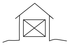 Minimalist line drawing of a barn with a classic X-door design. Simple rural-style icon perfect for farm-related themes and rustic illustrations. vector