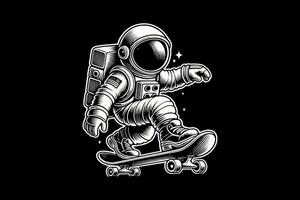An astronaut kid riding a skateboard on a black background vector