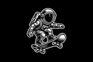 An astronaut cartoon riding a skateboard on a black background vector