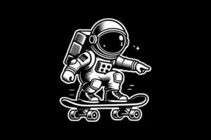 An astronaut cute on a skateboard with a black background vector