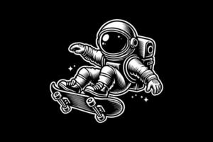 An astronaut freestyle riding a skateboard on a black background vector