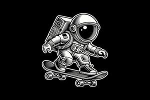 An astronaut a skateboard on a black background vector
