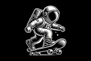 cool astronaut riding a skateboard on a black background vector