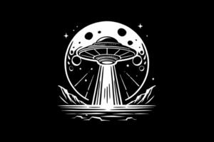 An alien spaceship flying over the ocean vector