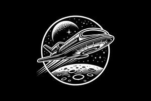 Space shuttle flying over the moon vector