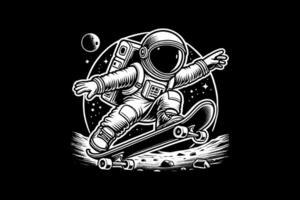 An astronaut on a skateboard in space illustration design vector