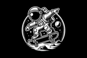 An astronaut on a skateboard in space black and white vector