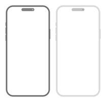 Gray and black mobile phone mockup devices. Set of two smartphones with blank screen for advertisement illustration vector