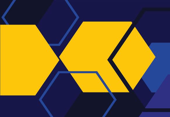 A blue and yellow hexagon pattern, Modern Angled Composition in Strong Colors