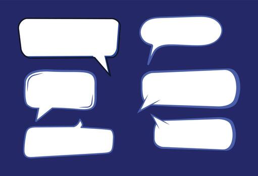 Hand Drawn Speech Bubbles Set Rectangle, A set of four speech bubbles on a blue background vector