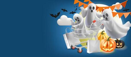 Halloween product display for presentation banner background Spooky ghost with Jack o lantern Minimal holiday concept vector